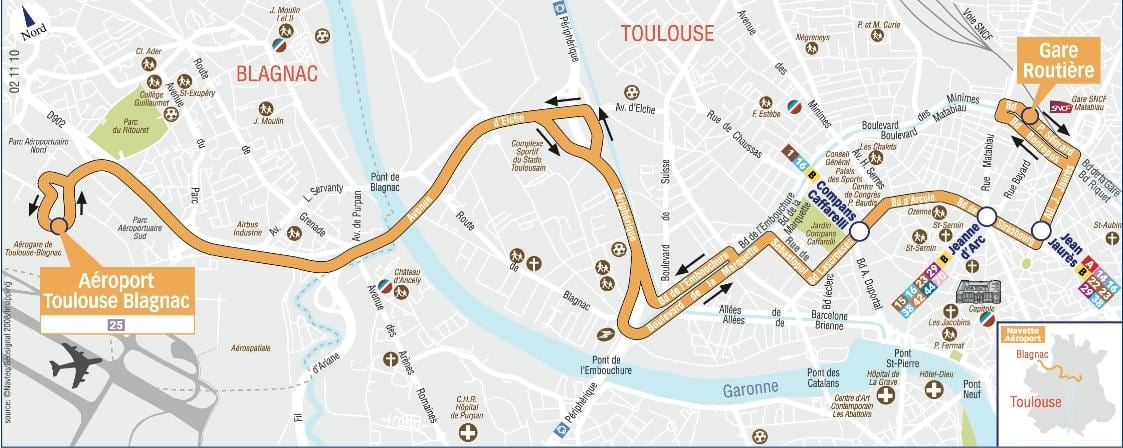 ramani ya Toulouse airport shuttle njia